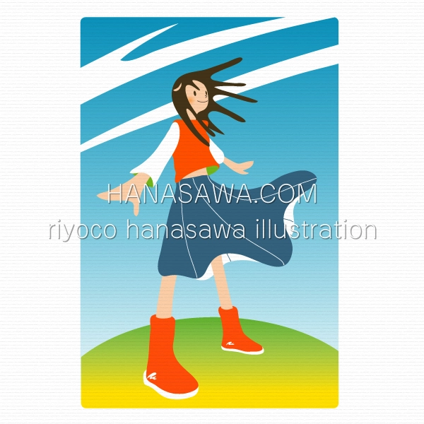 RiyocoHanasawa-ILLUSTRATION/2004・丘の上で風になびく女の子