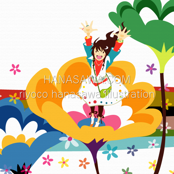 RiyocoHanasawa-ILLUSTRATION/2005・花の上から手を振る女の子