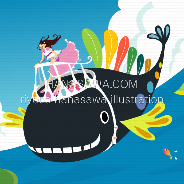 RiyocoHanasawa-ILLUSTRATION/2005・空飛ぶクジラに乗った女の子とクマ