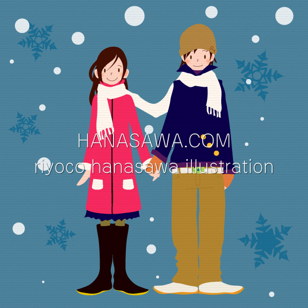 RiyocoHanasawa-ILLUSTRATION/2005・雪の中手をつなぐ女の子と男の子