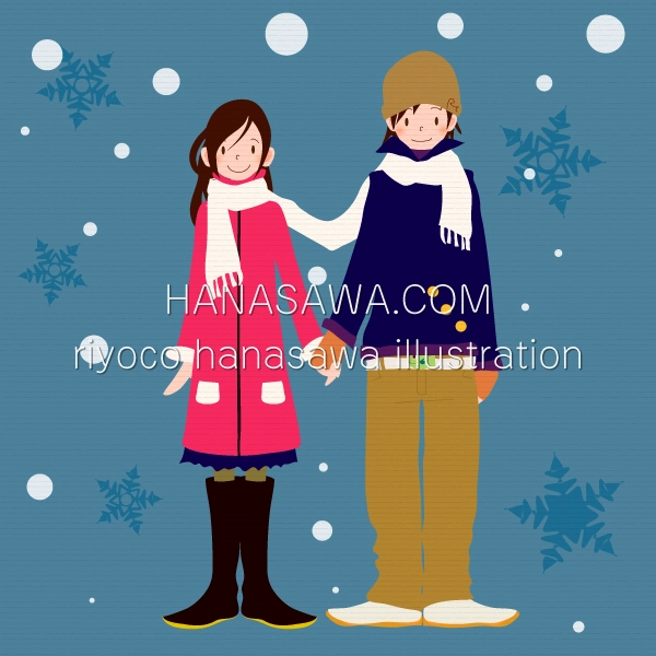 RiyocoHanasawa-ILLUSTRATION/2005・雪の中手をつなぐ女の子と男の子