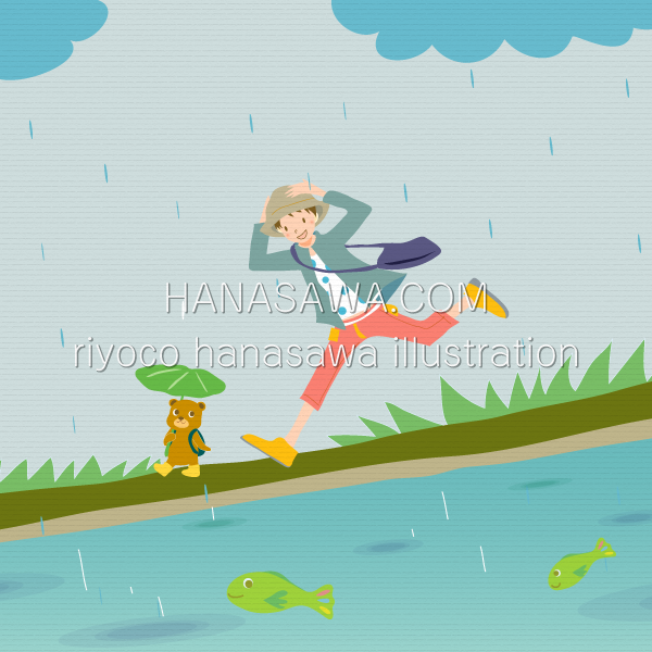 RiyocoHanasawa-ILLUSTRATION/2006・雨降りクマの子と男の子