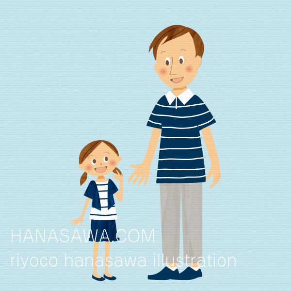 RiyocoHanasawa-ILLUSTRATION/2010エアサイクル冊子・夏服を着たパパと娘が嬉しそうに会話している