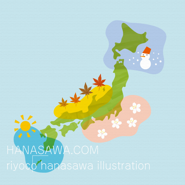 RiyocoHanasawa-ILLUSTRATION/2010エアサイクル冊子・日本列島、地域ごとに気候が異なる