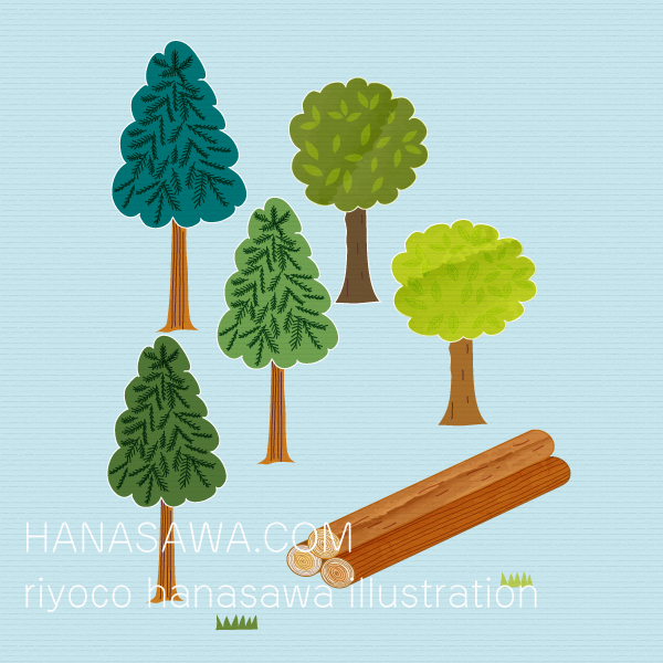 RiyocoHanasawa-ILLUSTRATION/2010エアサイクル冊子・使用している木材の図