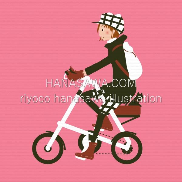 RiyocoHanasawa-ILLUSTRATION/2011・自転車に乗る女の子と黒猫(秋冬)