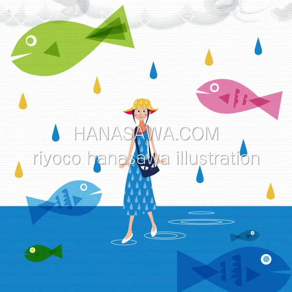 RiyocoHanasawa-ILLUSTRATION/2013・雨、魚と女の子
