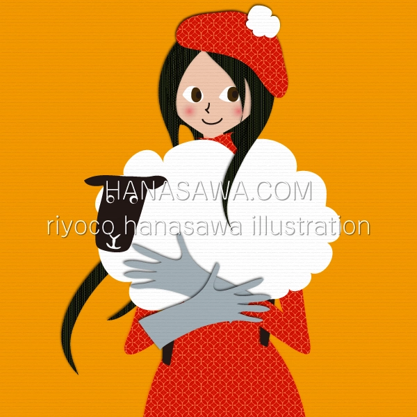 RiyocoHanasawa-ILLUSTRATION/2014・羊を抱っこしている女の子