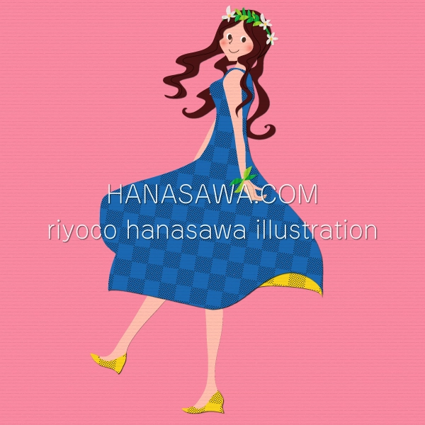 RiyocoHanasawa-ILLUSTRATION/2014・青いワンピースを着て花の冠をつけた女の子