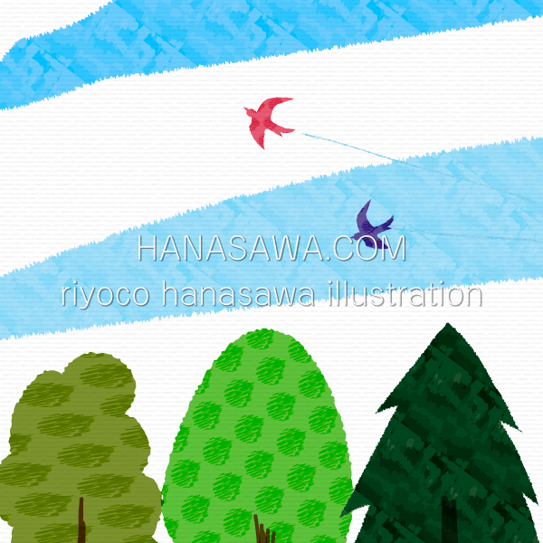 RiyocoHanasawa-ILLUSTRATION/2021イラスト・木々の上を飛ぶ鳥