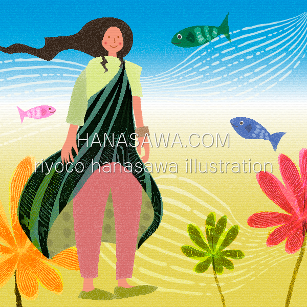 RiyocoHanasawa-ILLUSTRATION/2021イラスト・魚と女の子
