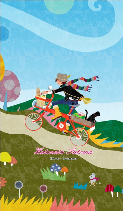 RiyocoHanasawa-ILLUSTRATION/LINECreators_02猫と男の子【自転車で山のぼり】【秋・冬】