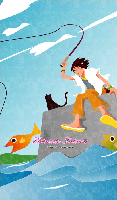 RiyocoHanasawa-ILLUSTRATION/LINECreators_10猫と魚と男の子-海釣