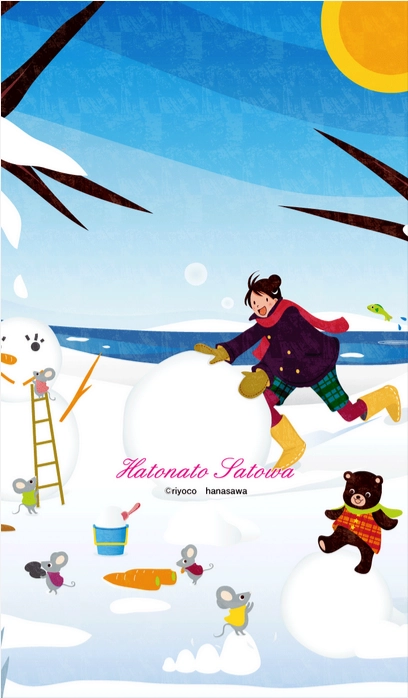 RiyocoHanasawa-ILLUSTRATION/LINECreators_12-クマとネズミと女の子-【雪だるま】【冬】