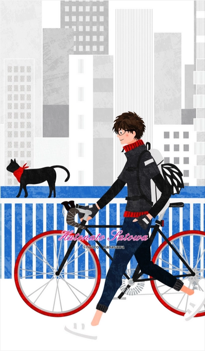 RiyocoHanasawa-ILLUSTRATION/LINECreators_20猫と自転車と男の子【街】