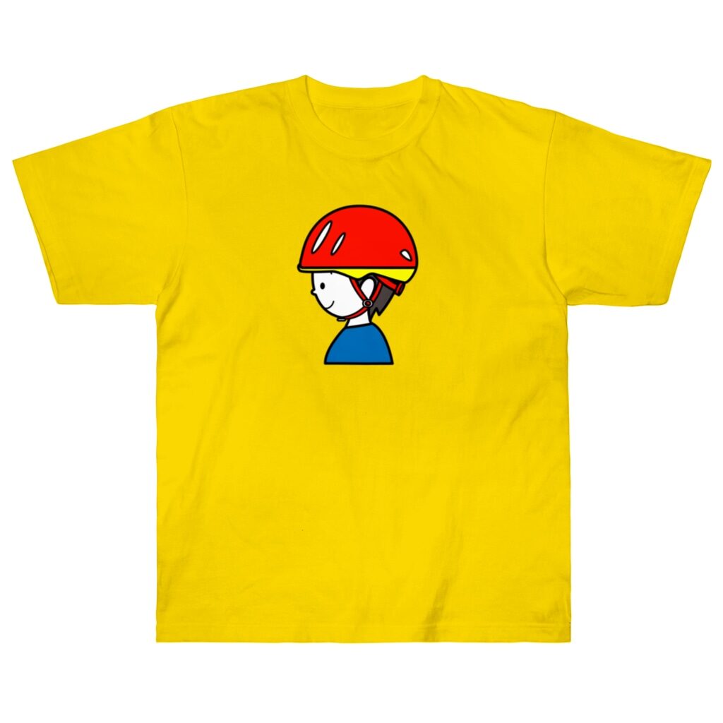 RiyocoHanasawa-ILLUSTRATION/自転車ヘルメットをかぶったイラストの黄色Ｔシャツ